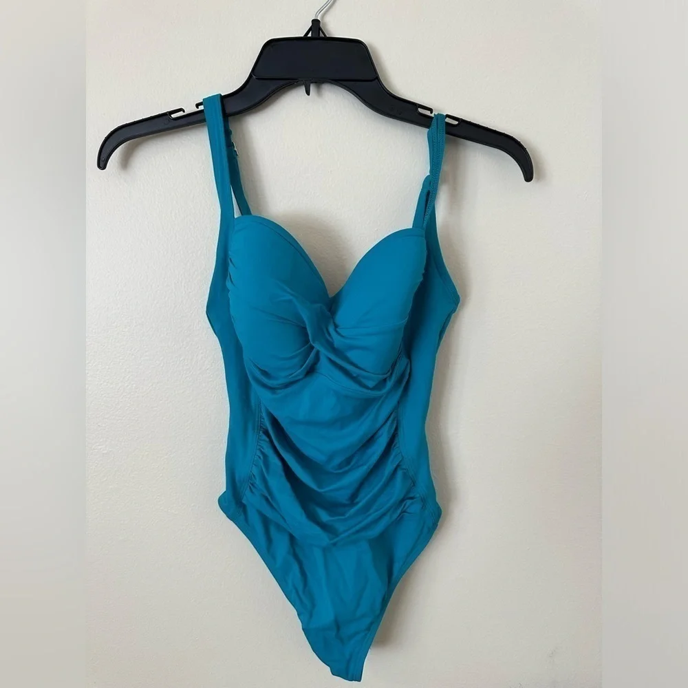 Island Goodness Twist Shirred One Piece Turquoise Size 6